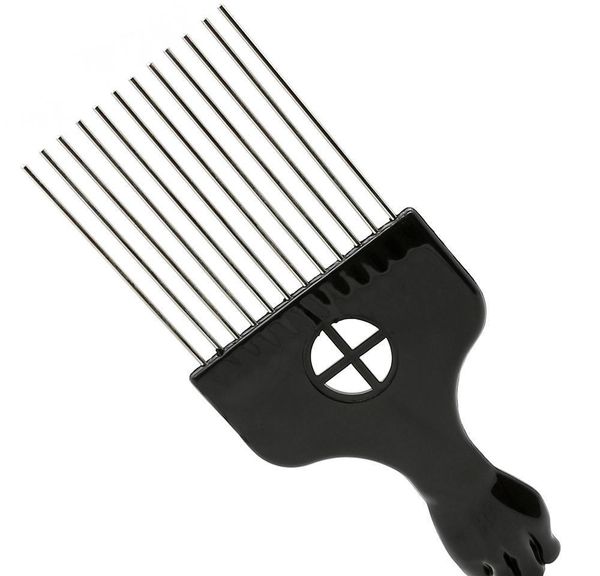 

black plast fist handle afro brush stianless steel wide teeth metal hair pick af jllwum comb2010, Silver
