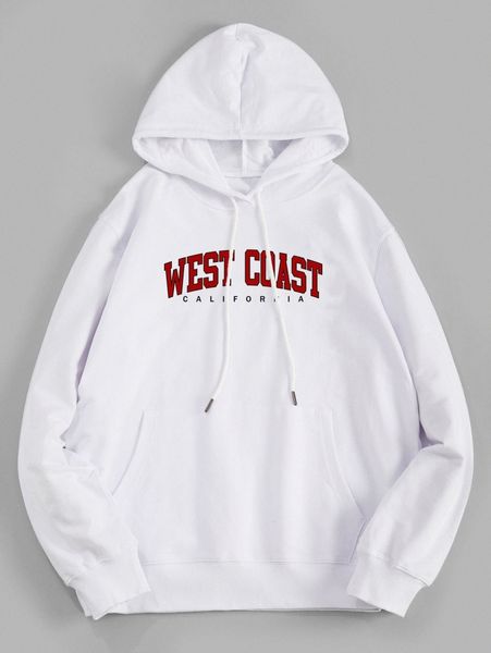

romwe guys letter pocket drawstring hoodie e5md#, Black