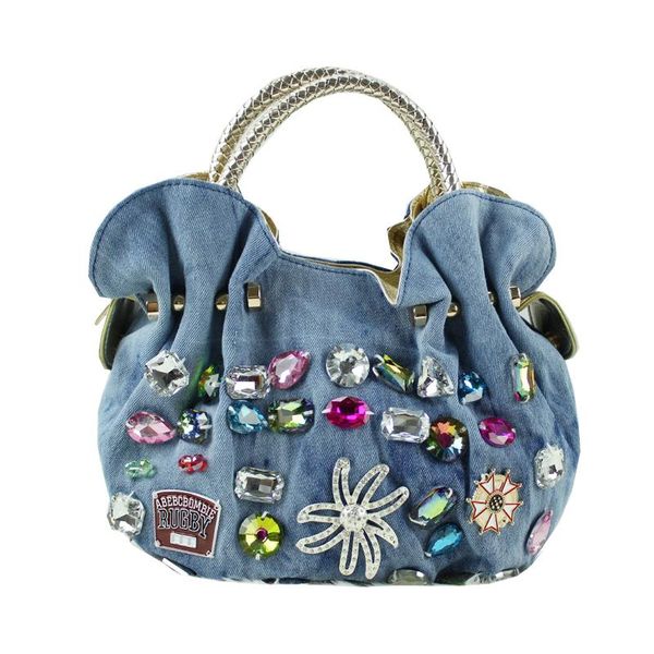 

new women's denim bag sweet blue pattern handbag diamond dumpling type hand bag