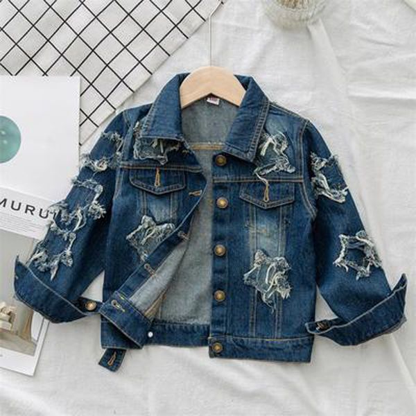 

benemaker children's windbreaker unicorn jeans jackets for girl baby coats denim clothing embroidery 4-14y kids outerwear lj201125, Blue;gray