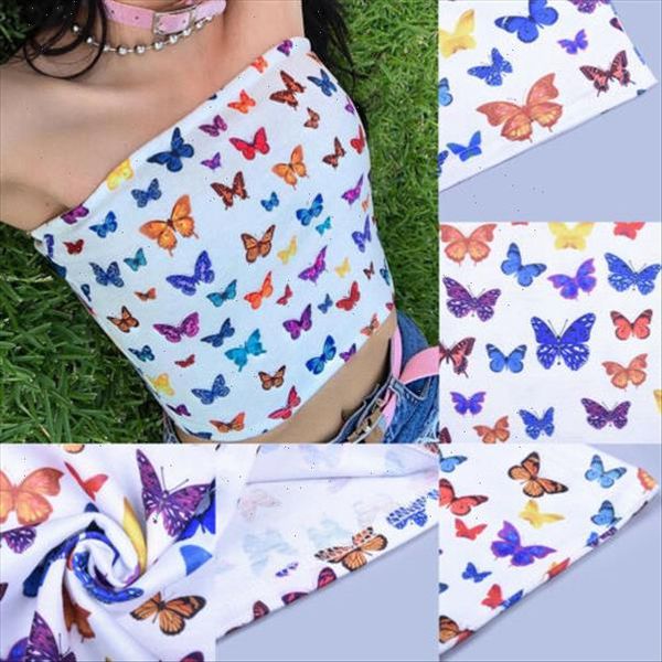 

2021 new fashion womens boob tube bralet bustier butterfly crop t shirt vest, White