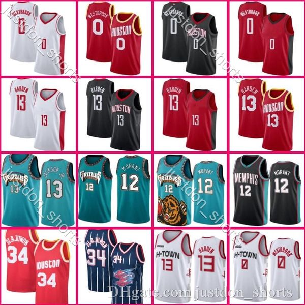 

13 harden 12 ja morant jersey john 1 wall hakeem 34 olajuwon chris 3 paul 13 jaren jackson jr. russell 0 westbrook basketball retro mens, Black;red