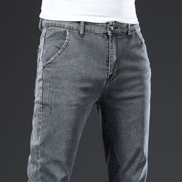 

8whum autumn and winter 2020 new men's handsome youth grey trend versatile slim small foot casual jeans and jeans, Blue