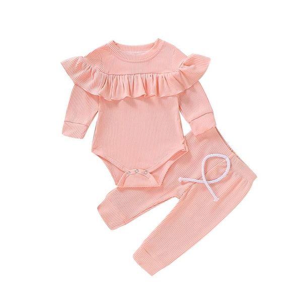 

infant newborn baby girls cotton ribbed solid clothes sets long sleeve bodysuits elastic pants 2pcs outfits new, White