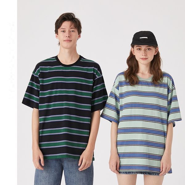 

mens tee casual stripes short sleeved loose t shirts male summer trend couple oversize cotton t-shirts o-neck kg-260, White;black