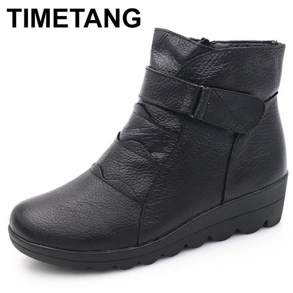 

boots timetang woman brand snow zip genuine leather cotton-padded winter shoes warm antiskid autumn bootse245, Black