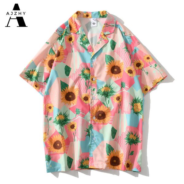 Hawaiian Shirts Männer Hip Hop Kurzarm Shirts Frauen Sommer Strand Blume Voller Druck Streetwear Harajuku Mode Kleidung Rosa T200622