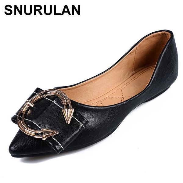 

snurulan fashion brand boat shoes women pointed toe soft flats plus size  women flats office ladies shoes black beige