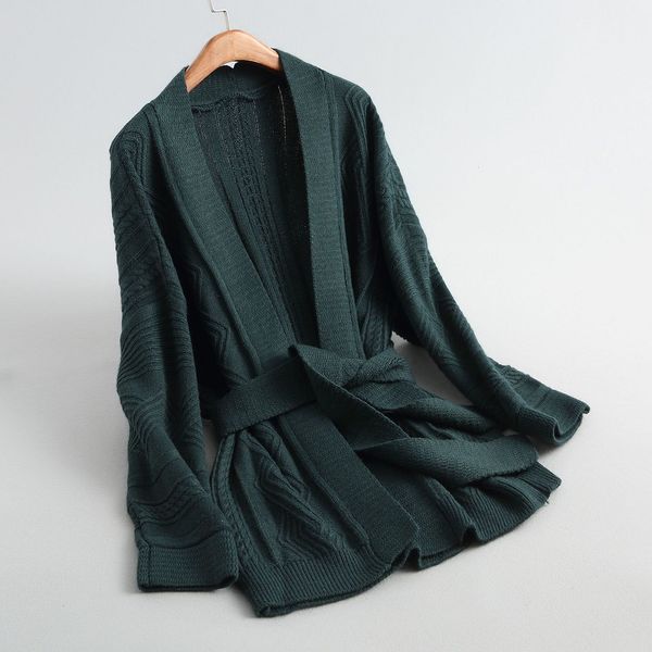 

2021 new thick knitting cardigans coat with belt long sleeve winter cape sweater jumper feminino women poncho bi5i, White;black