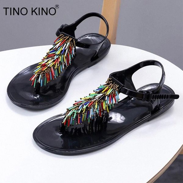 

women summer slip on flip flops jelly shoes womens beaded pvc flat sandals female buckle strap shoes female comfort fashion new #mf29, Black