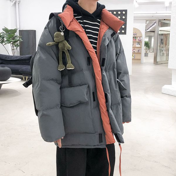 

2021 new man stand collar parkas korean streetwear thickened warm winter new woman casual oversize fashion clothing ewm9, Black