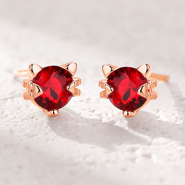 

stud double fair cute cat earrings for women delicate cz lovely colorful earing rose gold silver color fashion jewelry kbe159, Golden;silver