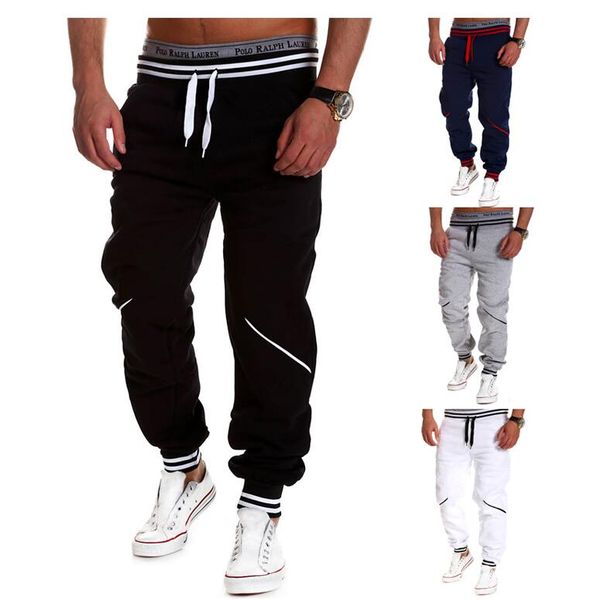 

2021 new mens designer long trousers casual contrast color panelled hip hop casual streetwear homme joggers, Black