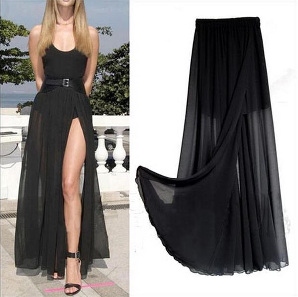 

2021 new fashion women long skirts lady open side split skirt long maxi skirt navy blue black red pink plus size vestidos