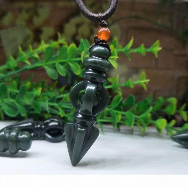 

drop shipping xinjiang hetian jade vajra pendant necklace jade jingangchu lucky amulet necklace with chain for men women gift, Silver