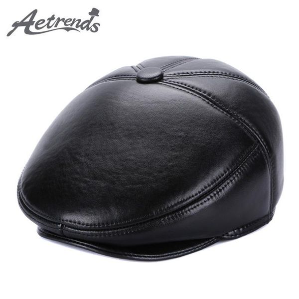 

berets [aetrends] winter hat 100% genuine leather cap men beret hats dad caps z-5499, Blue;gray