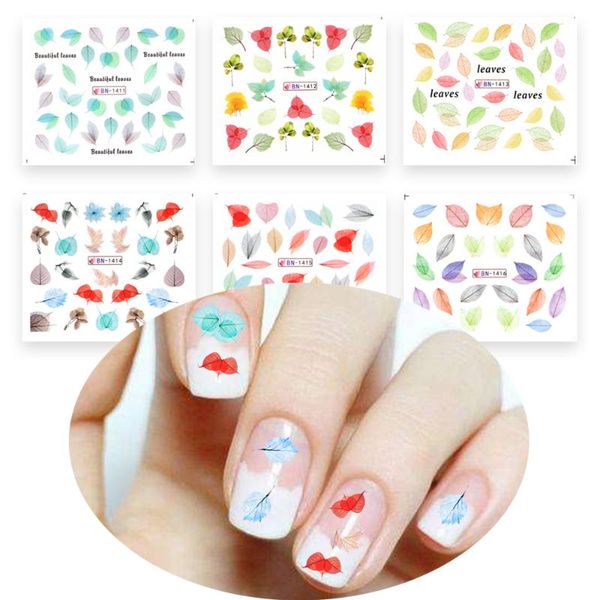 

6 styles leaf fall nail polish sticker dried leaves multi color nail water transfer decals slider manicure autumn wrap, Black