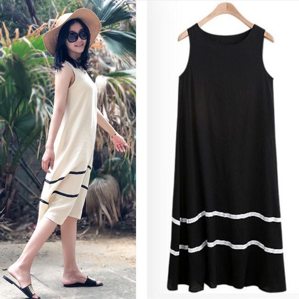 

long vest vest skirt 2020 summer and autumn new women's loose waistcoat skirt black and white splicing show thin dress with bottom 1l3m, Black;gray