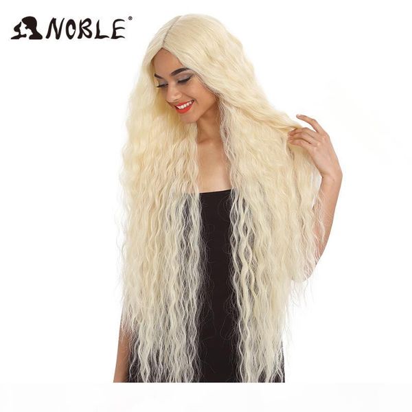 

noble hair synthetic wig lace front synthetic wig long curly ombre blonde 42 inch 613 american lace front, Black