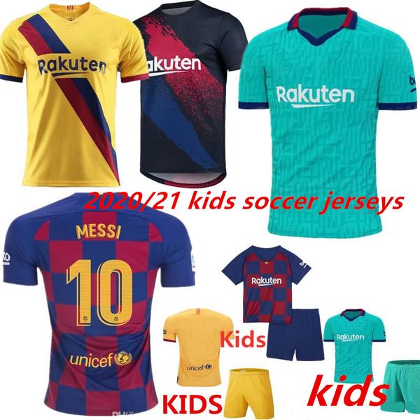 

kids 20/21 fc messi soccer jersey 10 messi 17 griezmann camisetas de futbol ansu fati 19/20 de jong maillots de football shirt kids, Black;yellow