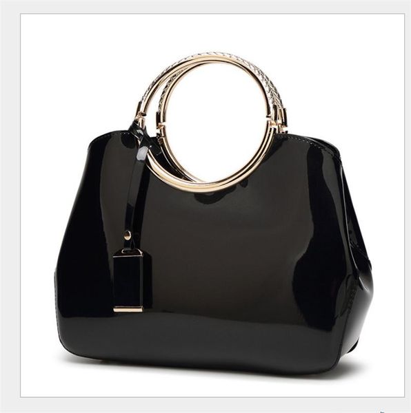 

2020 новых роскошного элегантных женщины сумка lady мода блестящий кожа pu сплошная zipper сумка портативные сумки tote кольца