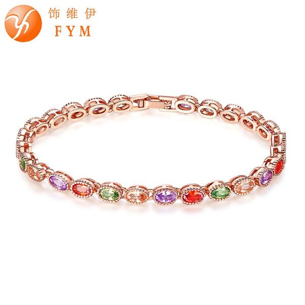

link, chain fym luxury rose gold color bracelet for women ladies shining cubic zircon multicolor cz crystal jewelry christmas gift, Black