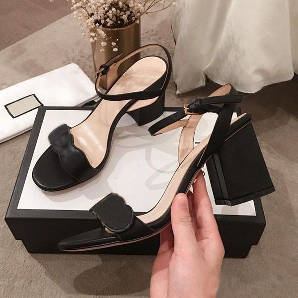 

womens classic shoes fashion real leather sandals ladies high-heeled wedding shoes sandals summer with box, Black