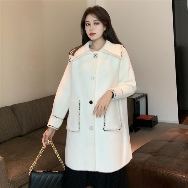 

ladies jacket and coats winter fashion single breasted faux jacket warm thick plush coat winter women long coat, Black