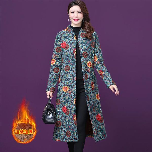 

2020 new cotton coats womens winter parkas clothes national style printing plus velvet thickened retro cotton jackets g05, Black