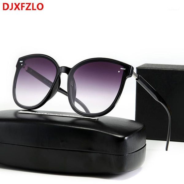 

djxfzlo 2020 new big cat eye sunglasses women men designer fashion sunglasses ladies metal flat lens eyeglasses1, White;black