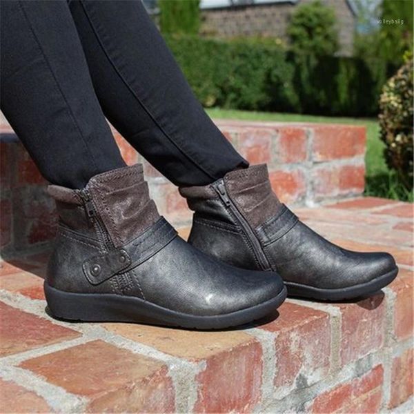 

woman autumn boots women boots retro bohemian ankle women shoe zipper low heel ladies shoes botas mujer pu leather booties1, Black