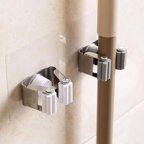 

hooks & rails broom holder kitchen bathroom wall mop mounted brush hanger storage rack organizer1