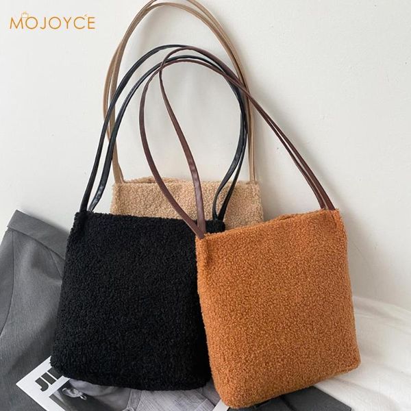 

casual plush shoulder handbags portable women large capacity school bag autumn winter shopping travel totes clutch