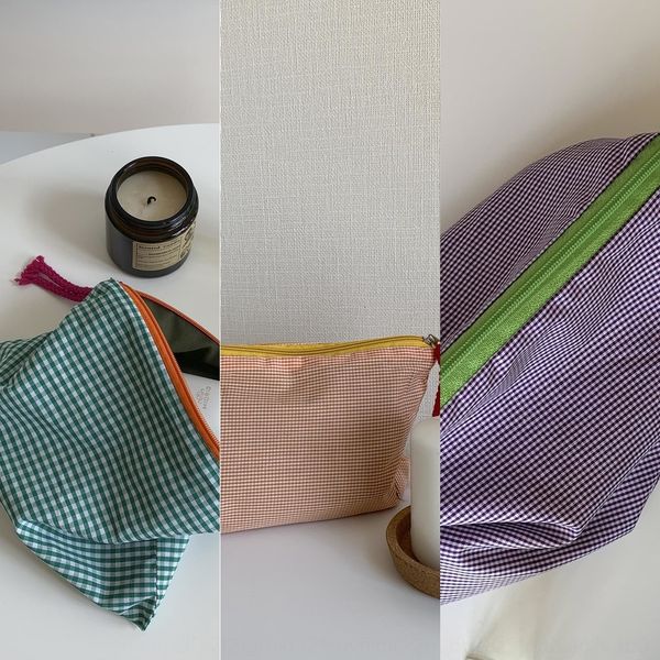 

7emi1 xinbang plaid contrast color simple storage bagcosmetic bag bagtravel portable storage bag cotton cosmetic large capacity 4r5ss