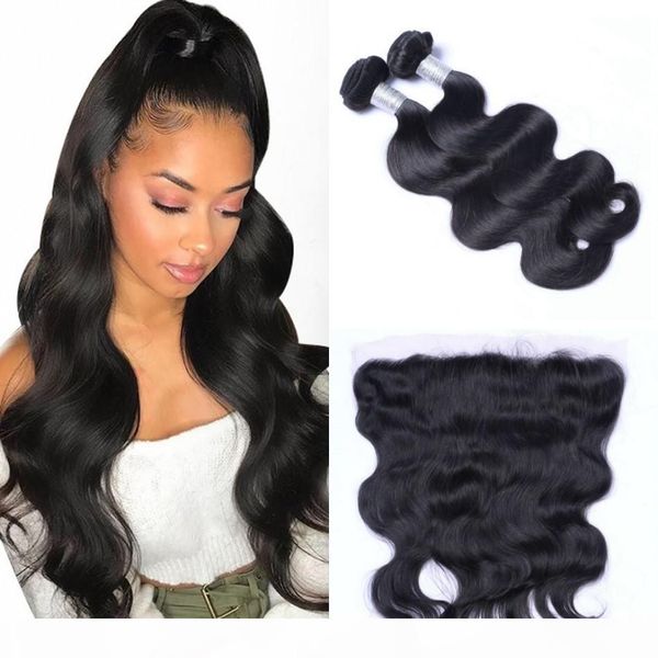 

body wave hair bundles with closure 13x4 lace frontal brazilian hair weave bundles with closure 3pcs lot, Black;brown
