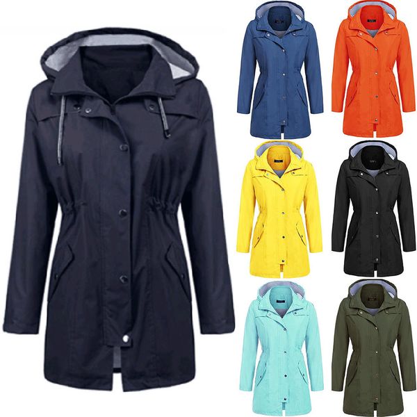 

20fw autumn new women's hooded windbreaker casual waterproof waist slimming mid-length rainproof jacket women size xs-2xl, Tan;black