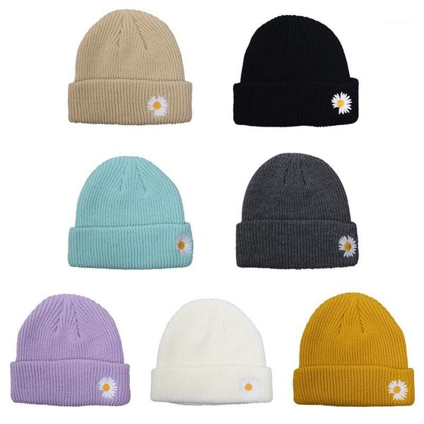 Beanie/Skull Caps 2021 Trendy Small Daisy stampato cappello lavorato a maglia donna autunno inverno tinta unita caldo lana S1