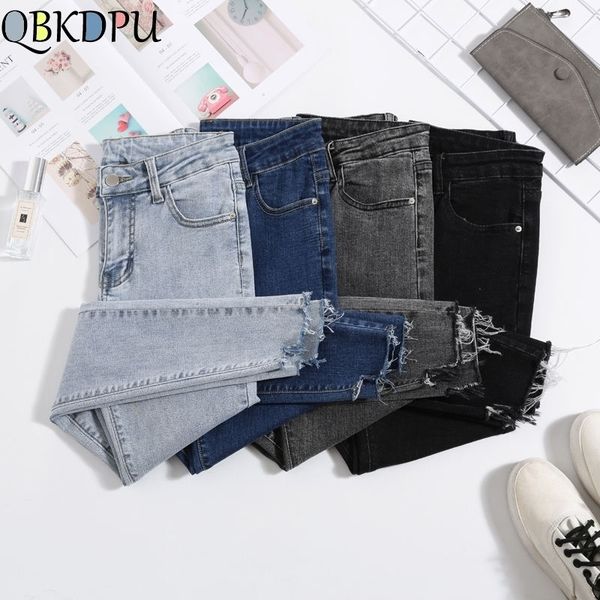 

women jeans plus size high waist stretch washed skinny stretch jeans female denim pants pencil pants light blue gray black 201109