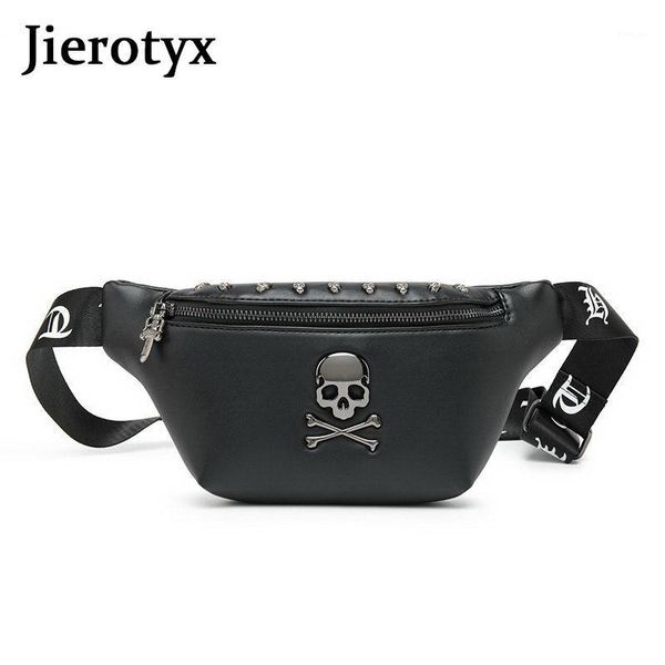 

jierotyx rock skull women's belt bag rivet chest bag steamed waist female banana punk fanny pack 2020 bum bags wholesale1