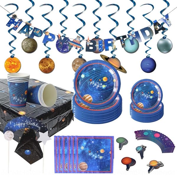 

i3jxk new theme tableware paper towel plate space planet layout tablecloth cup tissue tablecloth set tableware party outer 9ades