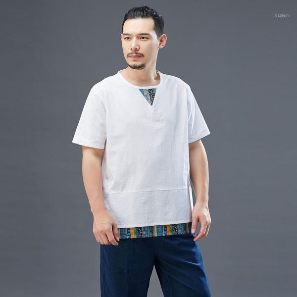

yoga outfits summer men yog shirt linen loose short sleeve printed t-shirt jogger exercise casual running workout sweatshirt sportswear1, White;red