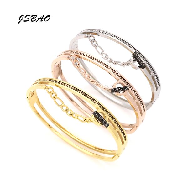 

bangle jsbao design stainless steel chain with accessories engraved "blvoer" women fashion jewelry, Black