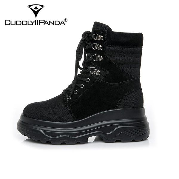 

cuddlyiipanda women fashion ankle boots women genuine leather short boots spring autumn height increasing shoes sneakers, Black