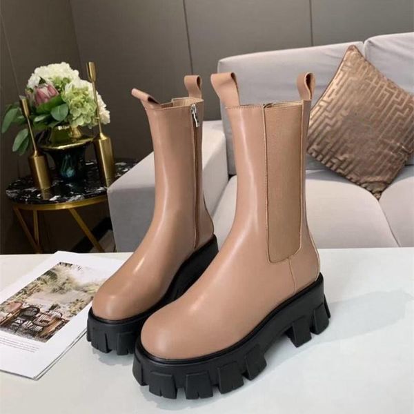 

коренастый bottom ботильоны женщины молнией платформа boots женщин из натуральной кожи 2020 новая мода дизайнер обуви, Black