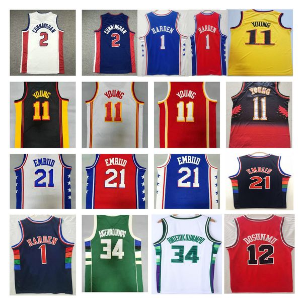 

basketball jerseys 1 harden joel embiid stephen curry lamelo ball trae young devin booker ja morant kevin durant doncic antetokounmpo butler, Black;red