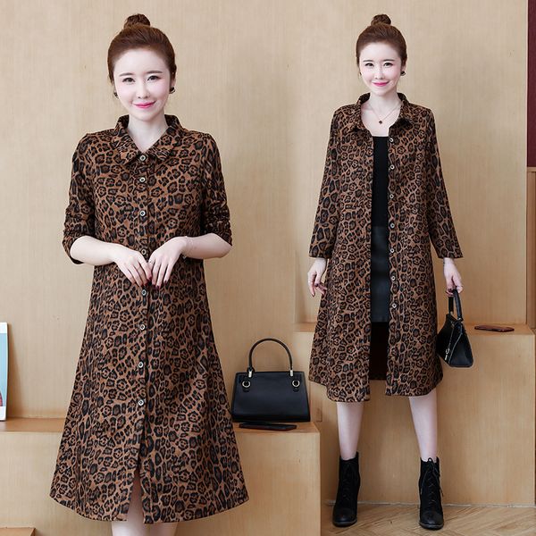 

womens big plus size leopard shirt dress blouse long spring thin casual gowns cfmo, Black;gray