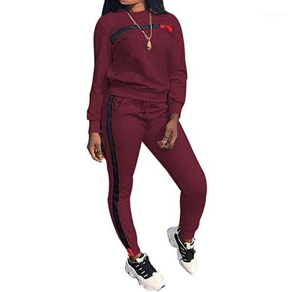

running sets vertive women sports outfit round neck stripe long casual trousers sweatsuits fitness gym exercise outfit1, Black;blue
