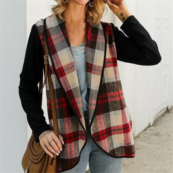 

ladies' loose coats new plaid printed long sleeves casual jackets fashion female autumn open front none buttons outwear fall hot, Black;brown