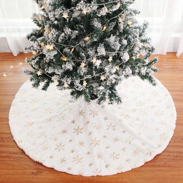 

78/90/122cm non-woven fabric christmas tree skirts white base faux fur home xmas floor decorations1