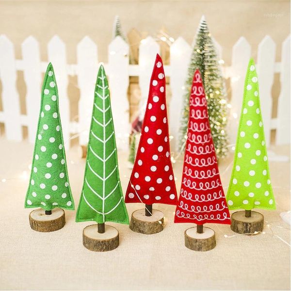 

christmas decorations mini tree red green polk dot wooden striped printed kids toy 1pc1